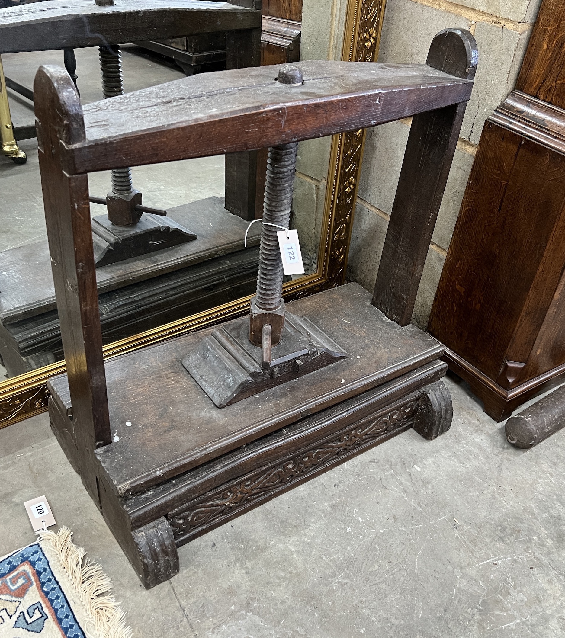 An 18th century oak press, width 67cm, depth 40cm, height 72cm